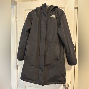 The North Face Women's Black Parka Coat - Worn with Faux Fur Hood